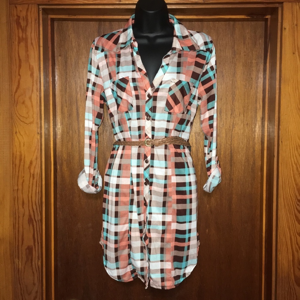 Button front plaid dress